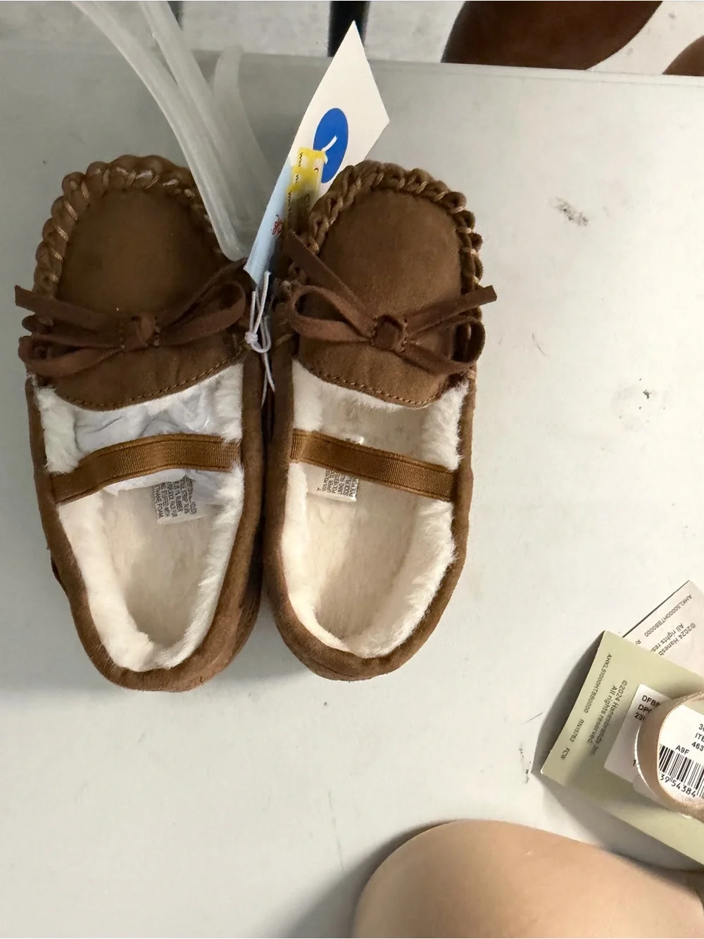 Cat and Jack size 7 Kids Brown Faux-Suede Moccasin - Cozy Lined nwt